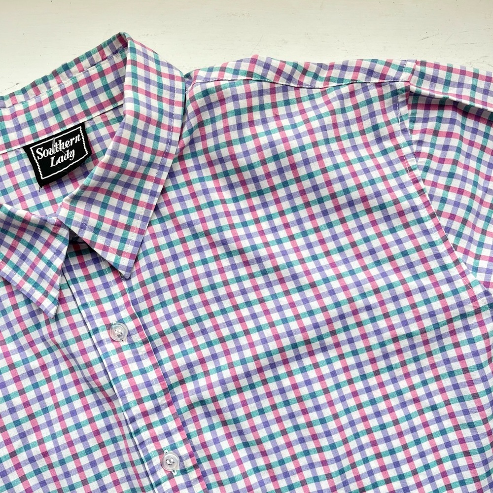 Vintage 1970’s Southern Lady Pastel Gingham Button Up